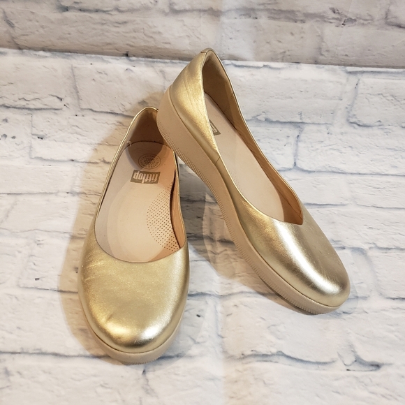 Fitflop Size 9 Women's Gold Ballet Flats - Picture 1 of 8